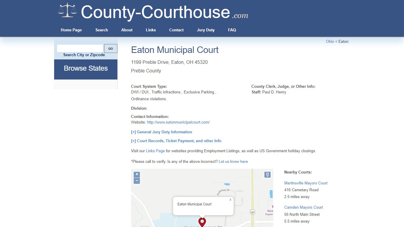 Eaton Municipal Court in Eaton, OH - Court Information